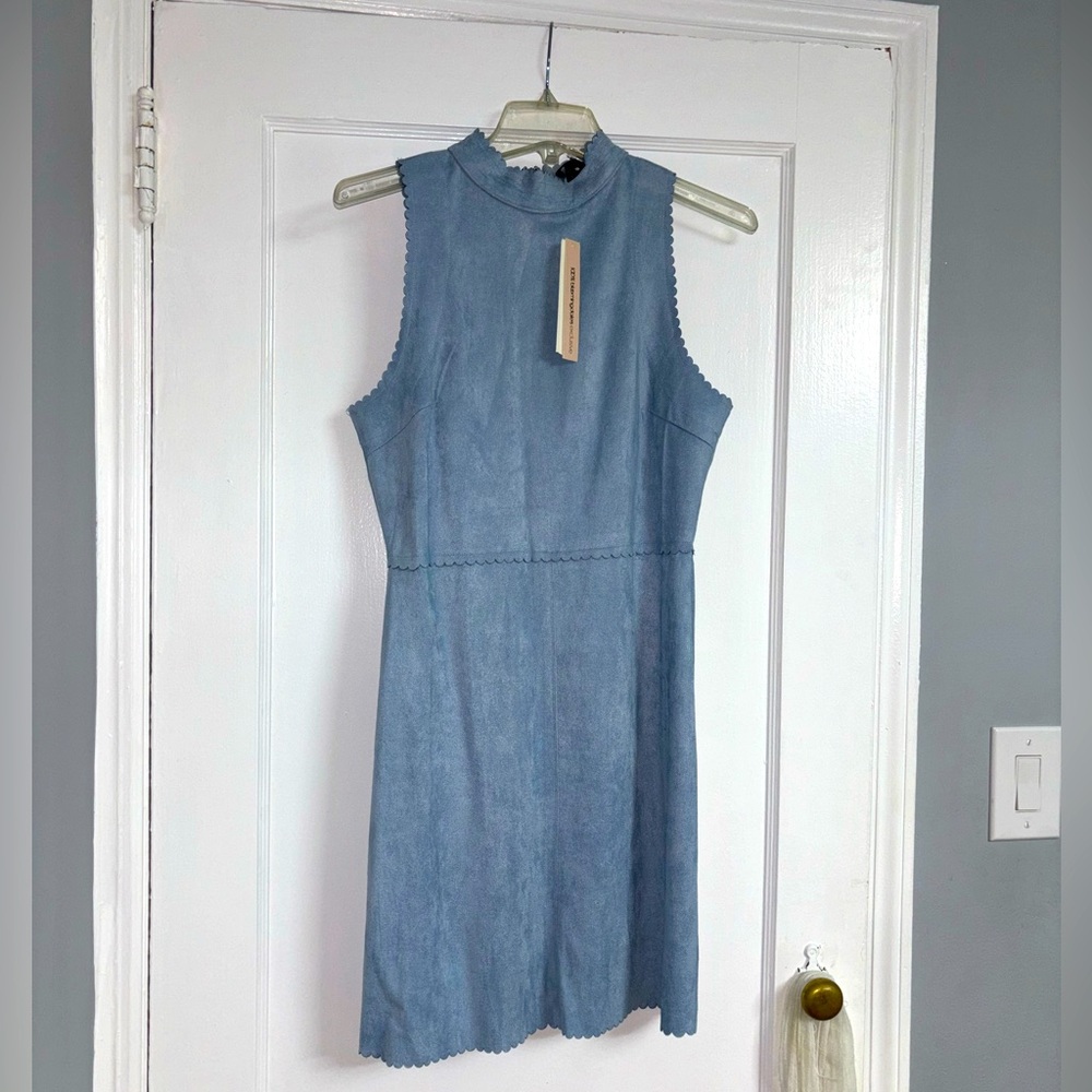 Aqua blue suede mini dress L